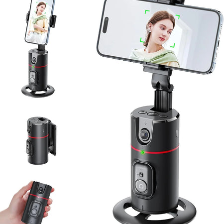Auto Face Tracking Phone Holder Tripod, No App Required, 360° Rotation Smart Face Body Tracking Tripod Selfie Phone Camera Mount Cell Phone Stand for TIK Tok, Vlog, Live Streaming, Youtube Video