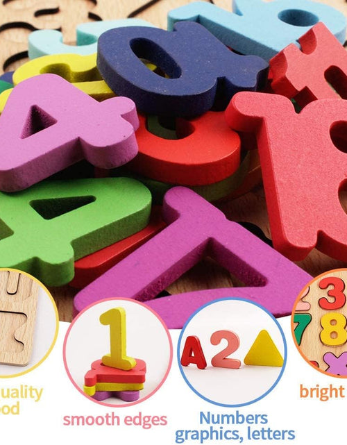 Load image into Gallery viewer, Wooden Puzzles for Toddlers, 3 in 1 Wooden Peg Puzzle Set Wooden Alphabet ABC Number Shape Puzzles Board Toddler Preschool Learning Toys for Kids Ages 1-3 Boys and Girls
