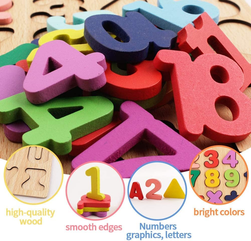 Wooden Puzzles for Toddlers, 3 in 1 Wooden Peg Puzzle Set Wooden Alphabet ABC Number Shape Puzzles Board Toddler Preschool Learning Toys for Kids Ages 1-3 Boys and Girls