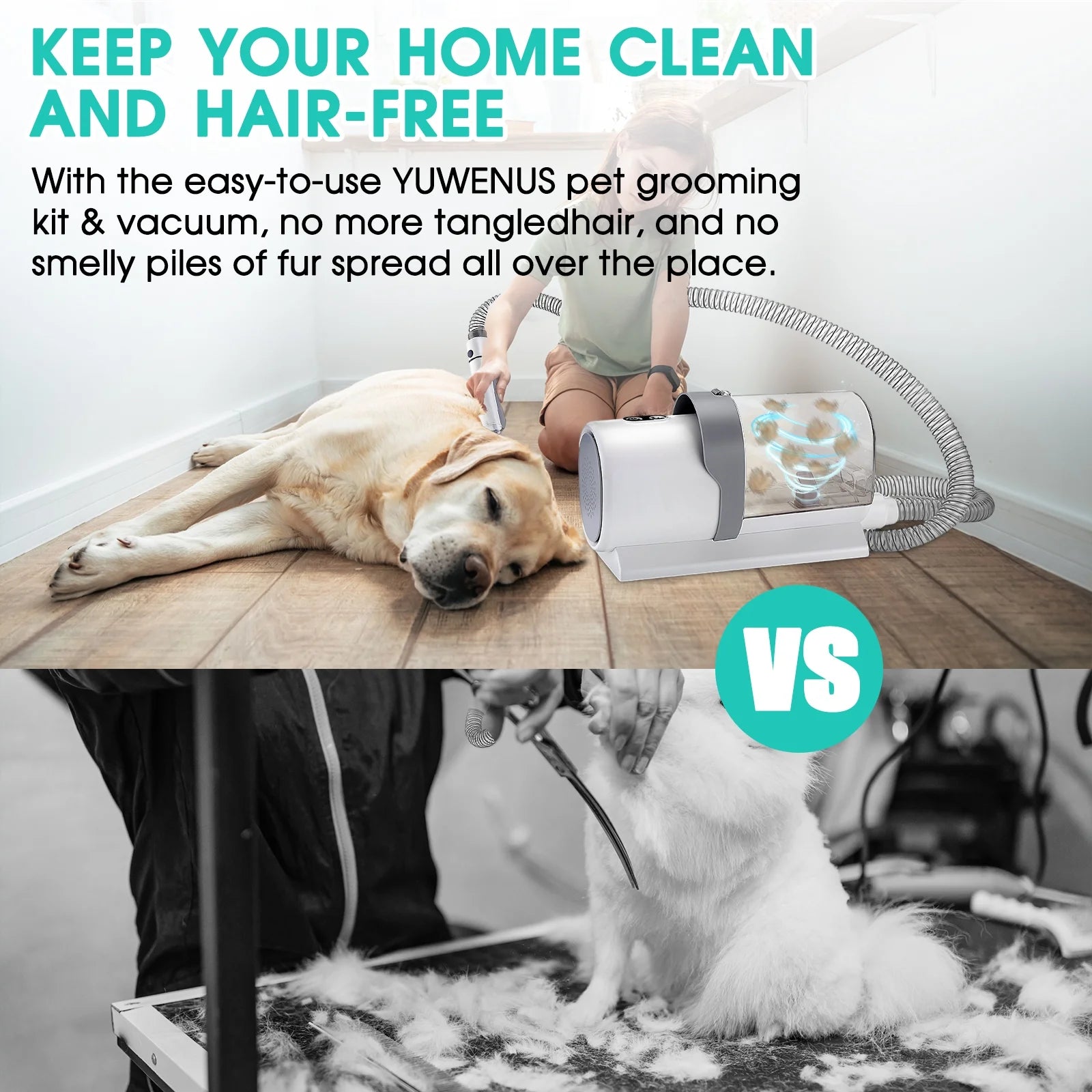 Dog Grooming Kit and Vaccum, 11Kpa Low Noise Pet Grooming Vacuum with 3 Suction Mode, 5 in 1 Dog Vacuum, 2.5L Dustbin for Dogs, Cats and Other Animals