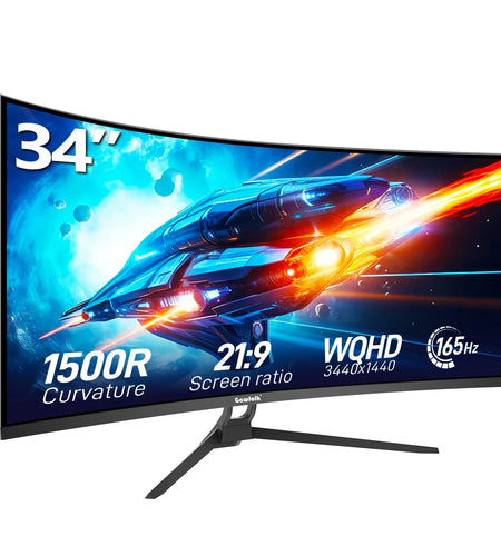 34 Inch Ultrawide Curved Gaming Monitor, 1500R PC Screen 165Hz UWQHD 3440X1440, Curved Computer Screen with Freesync and Eye Care Technology