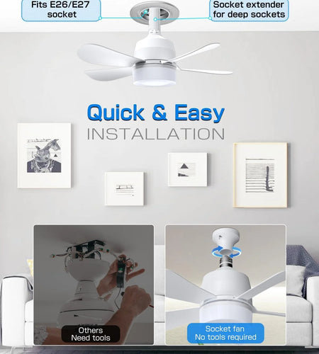 Socket Fan 15" 5 Blades Ceiling Fan 1000 Lumens Light for All Locations