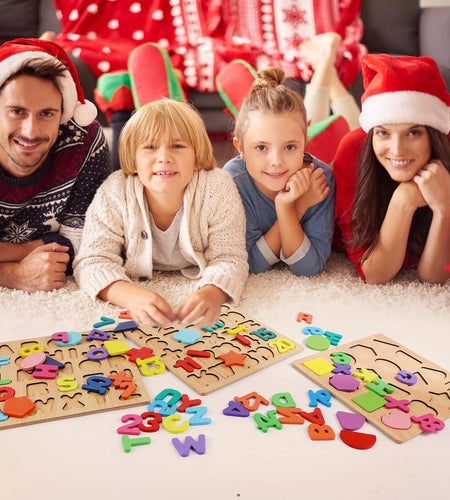 Wooden Puzzles for Toddlers, 3 in 1 Wooden Peg Puzzle Set Wooden Alphabet ABC Number Shape Puzzles Board Toddler Preschool Learning Toys for Kids Ages 1-3 Boys and Girls