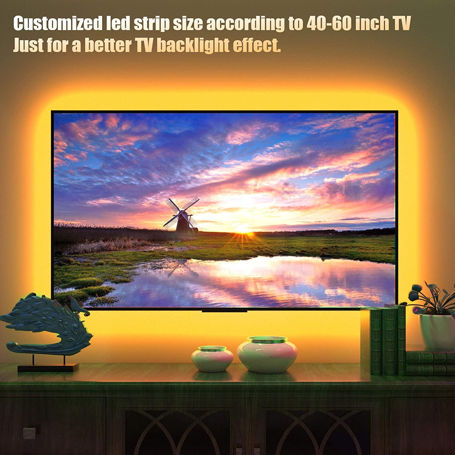 Tv Led Backlight, Pre-Cut 6.56Ft Led Strip Lights for 40-60In Tv,4Pcs USB Powered Tv Lights Kit W/ Remote,Rgb Bias Lighting for Room Decor