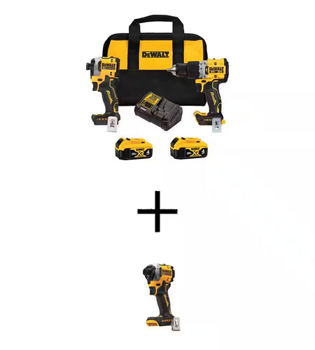 20V MAX XR Hammer Drill and ATOMIC Impact Driver 2 Tool Cordless Combo Kit and 1/4 In. Impact Driver W/(2) 4Ah Batteries