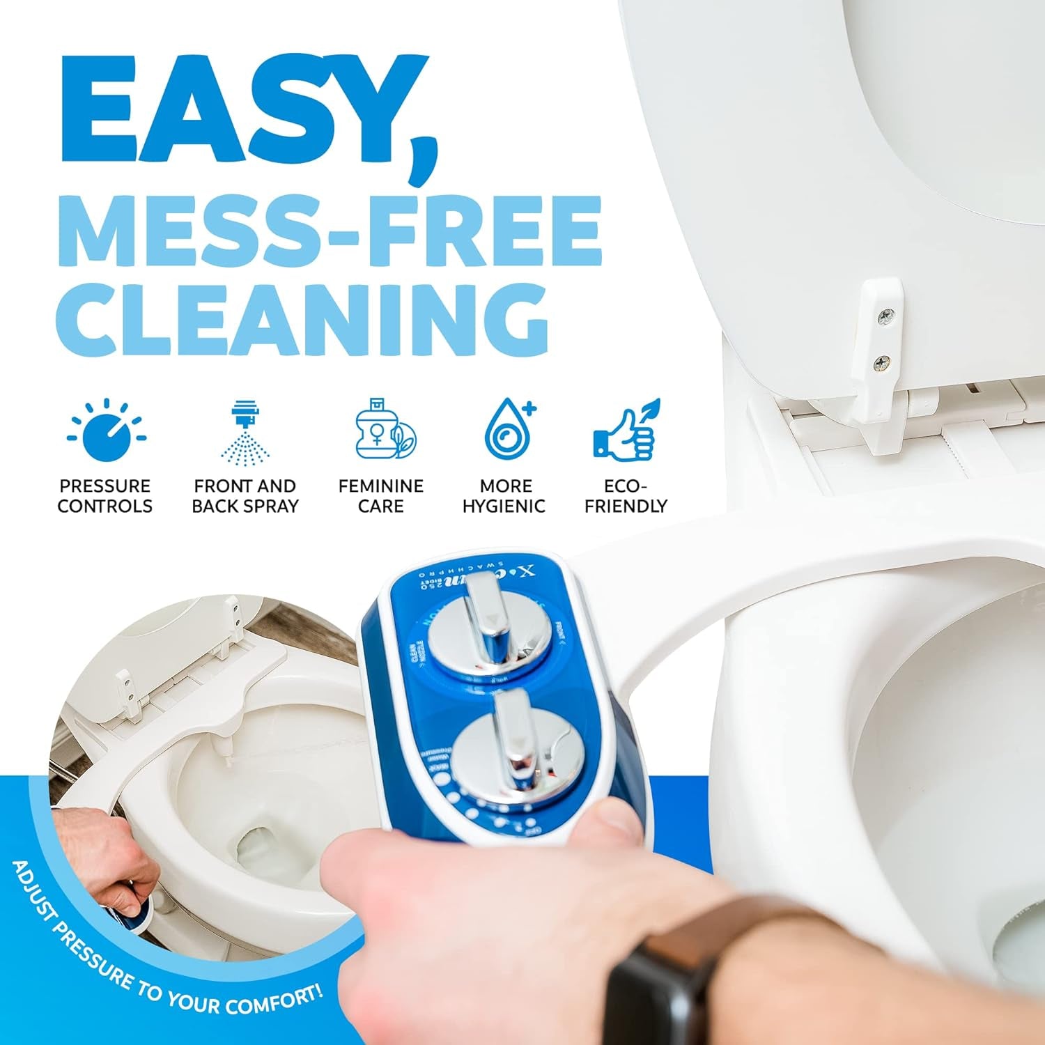 X-Clean 250 Bidet Toilet Seat Attachment, Senior-Friendly Bathroom Accessories, Postpartum Essentials for Toilet, Bidet for Toilet