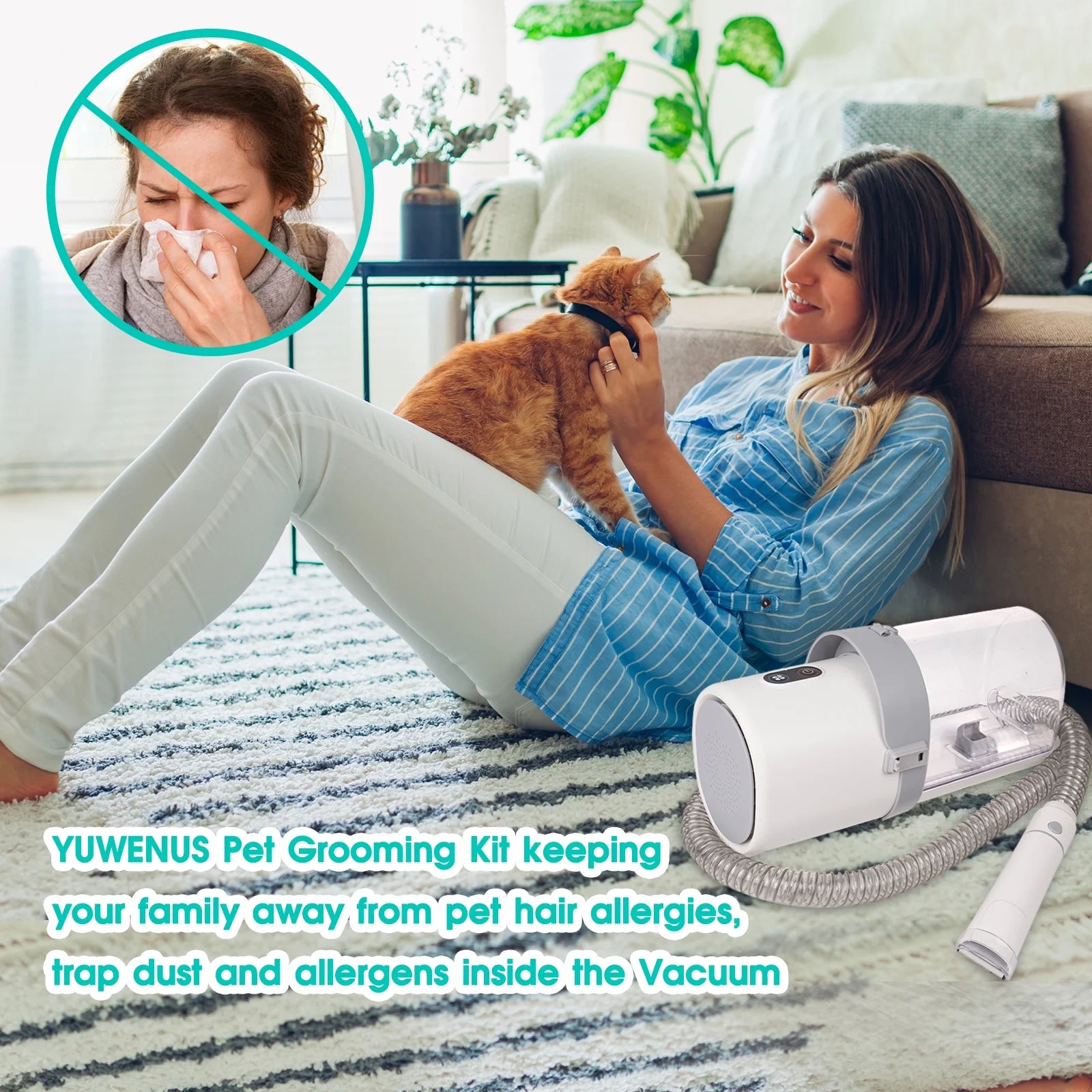 Dog Grooming Kit and Vaccum, 11Kpa Low Noise Pet Grooming Vacuum with 3 Suction Mode, 5 in 1 Dog Vacuum, 2.5L Dustbin for Dogs, Cats and Other Animals