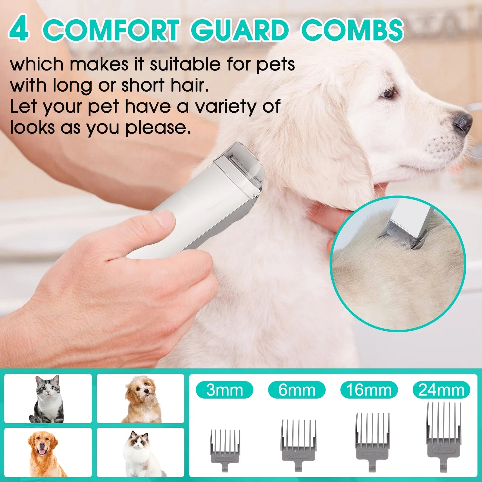 Dog Grooming Kit and Vaccum, 11Kpa Low Noise Pet Grooming Vacuum with 3 Suction Mode, 5 in 1 Dog Vacuum, 2.5L Dustbin for Dogs, Cats and Other Animals