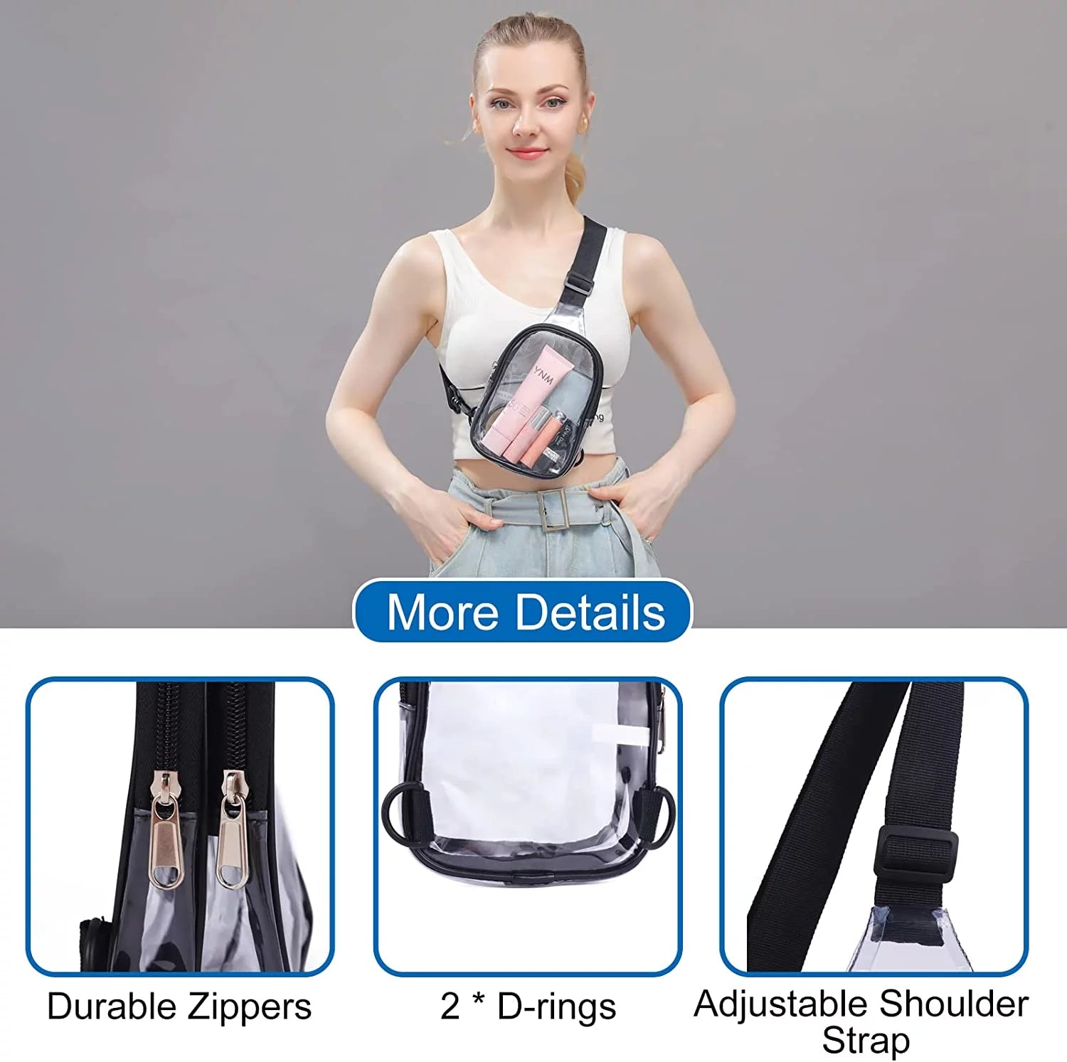 Mini Clear Bag, PVC Waterproof Crossbody Bag, Clear Stadium Bag for Women Men
