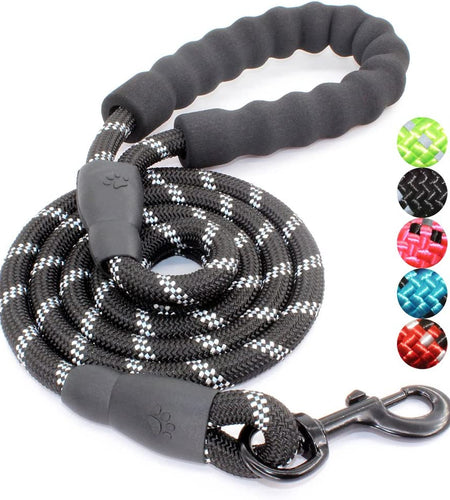 2/4/5/6 FT Dog Leash with Comfortable Padded Handle and Highly Reflective Threads for Small Medium and Large Dogs (5FT-1/2'', Black)