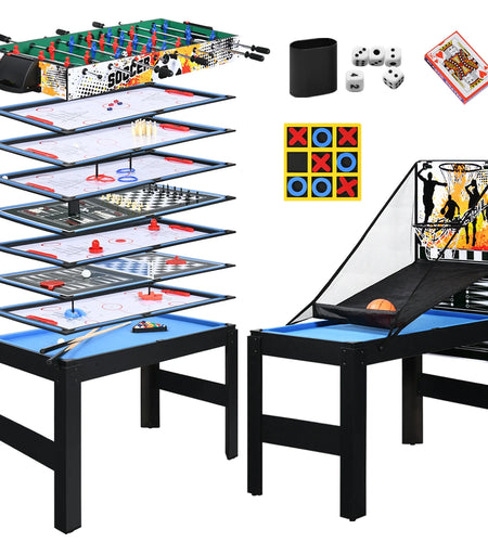 48" Multi Game Tables 15-In-1 Combo Tabletop W/Foosball, Air Hockey, Pool, Ping Pong, Basketball, Chess, Poker, Bowling, Shuffleboard for Family Fun