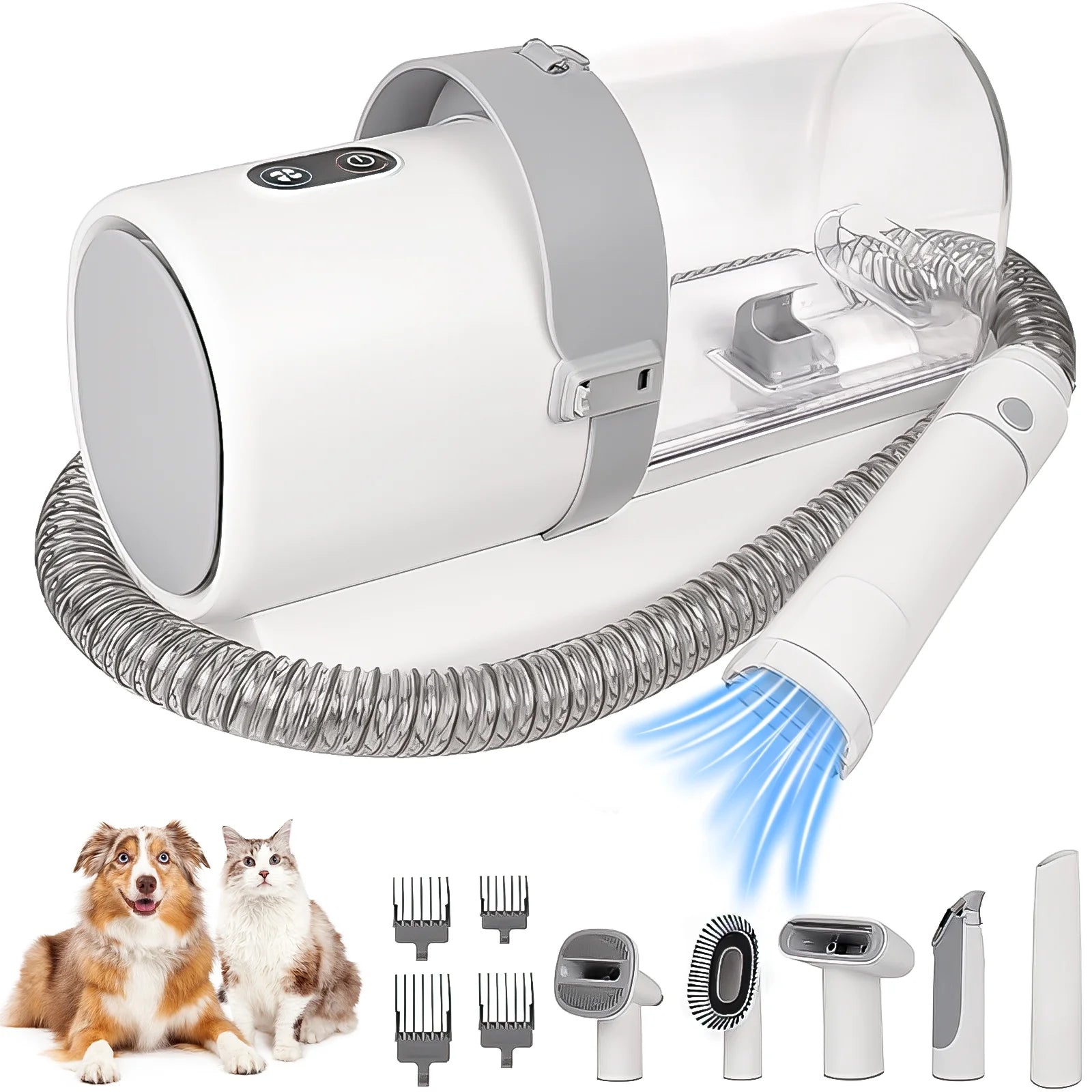 Dog Grooming Kit and Vaccum, 11Kpa Low Noise Pet Grooming Vacuum with 3 Suction Mode, 5 in 1 Dog Vacuum, 2.5L Dustbin for Dogs, Cats and Other Animals