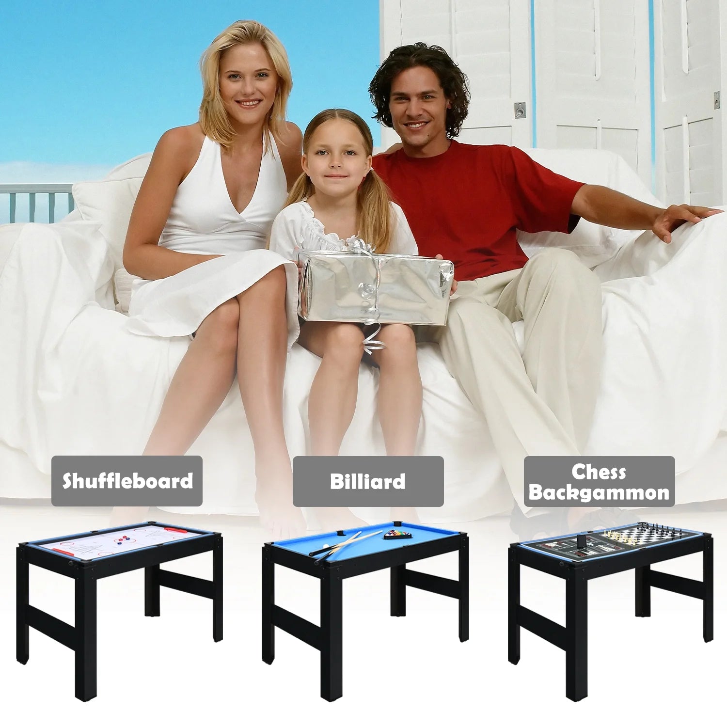 48" Multi Game Tables 15-In-1 Combo Tabletop W/Foosball, Air Hockey, Pool, Ping Pong, Basketball, Chess, Poker, Bowling, Shuffleboard for Family Fun