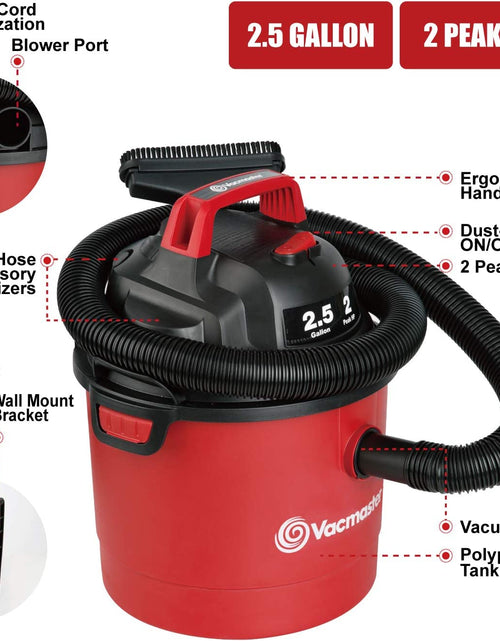 Load image into Gallery viewer, 2.5 Gallon Shop Vacuum Cleaner 2 Peak HP Power Suction Lightweight 3-In-1 Wet Dry Vacuum with Blower &amp; Wall Mount Design for Cleaning Car, Boat, Pet Hair, Hard Floor
