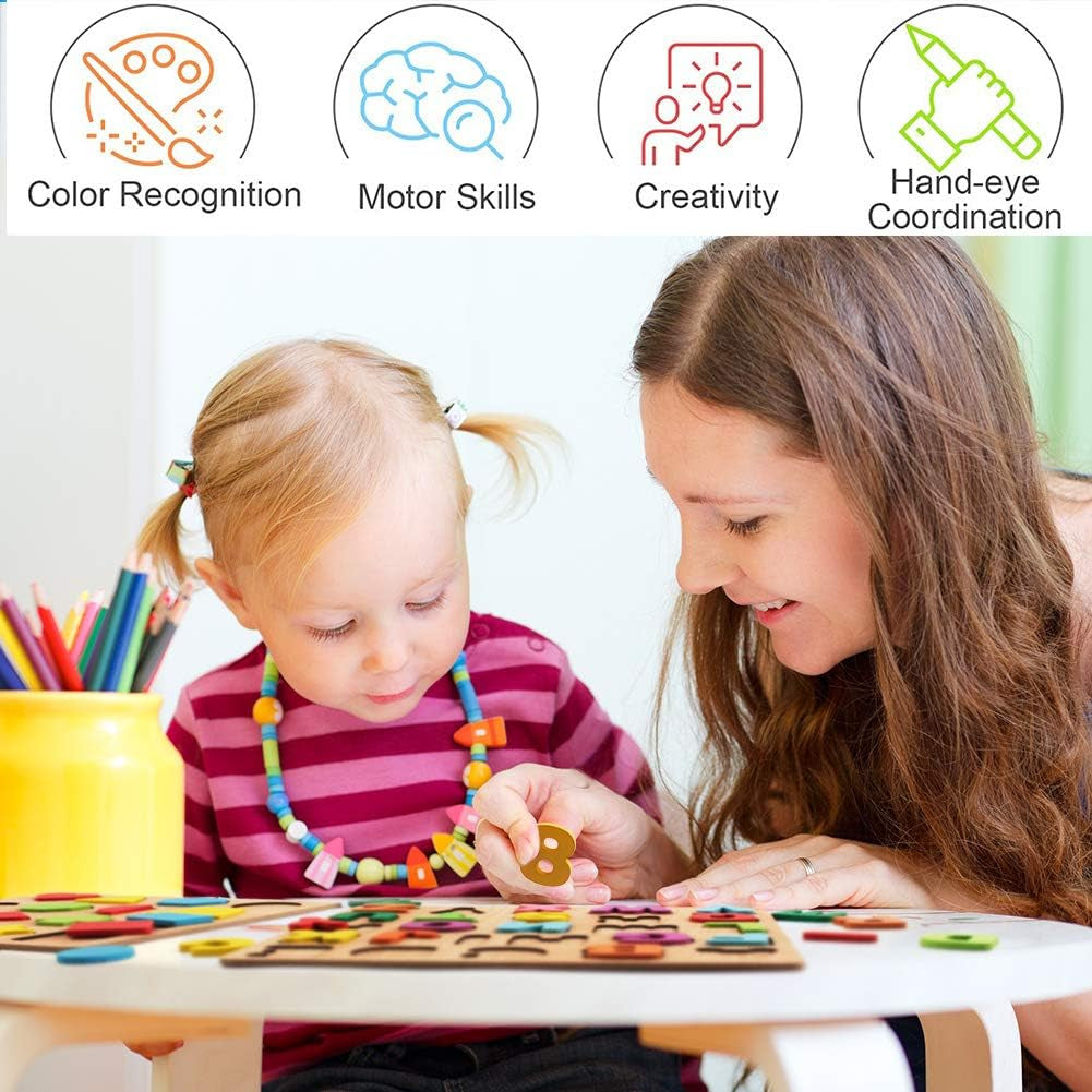 Wooden Puzzles for Toddlers, 3 in 1 Wooden Peg Puzzle Set Wooden Alphabet ABC Number Shape Puzzles Board Toddler Preschool Learning Toys for Kids Ages 1-3 Boys and Girls