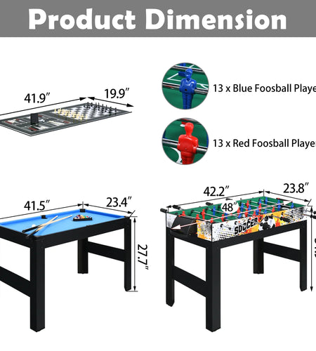 48" Multi Game Tables 15-In-1 Combo Tabletop W/Foosball, Air Hockey, Pool, Ping Pong, Basketball, Chess, Poker, Bowling, Shuffleboard for Family Fun
