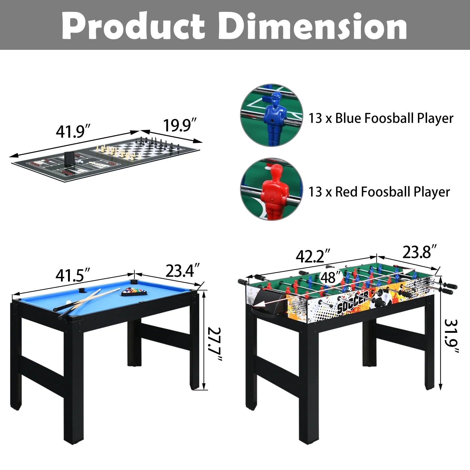48" Multi Game Tables 15-In-1 Combo Tabletop W/Foosball, Air Hockey, Pool, Ping Pong, Basketball, Chess, Poker, Bowling, Shuffleboard for Family Fun