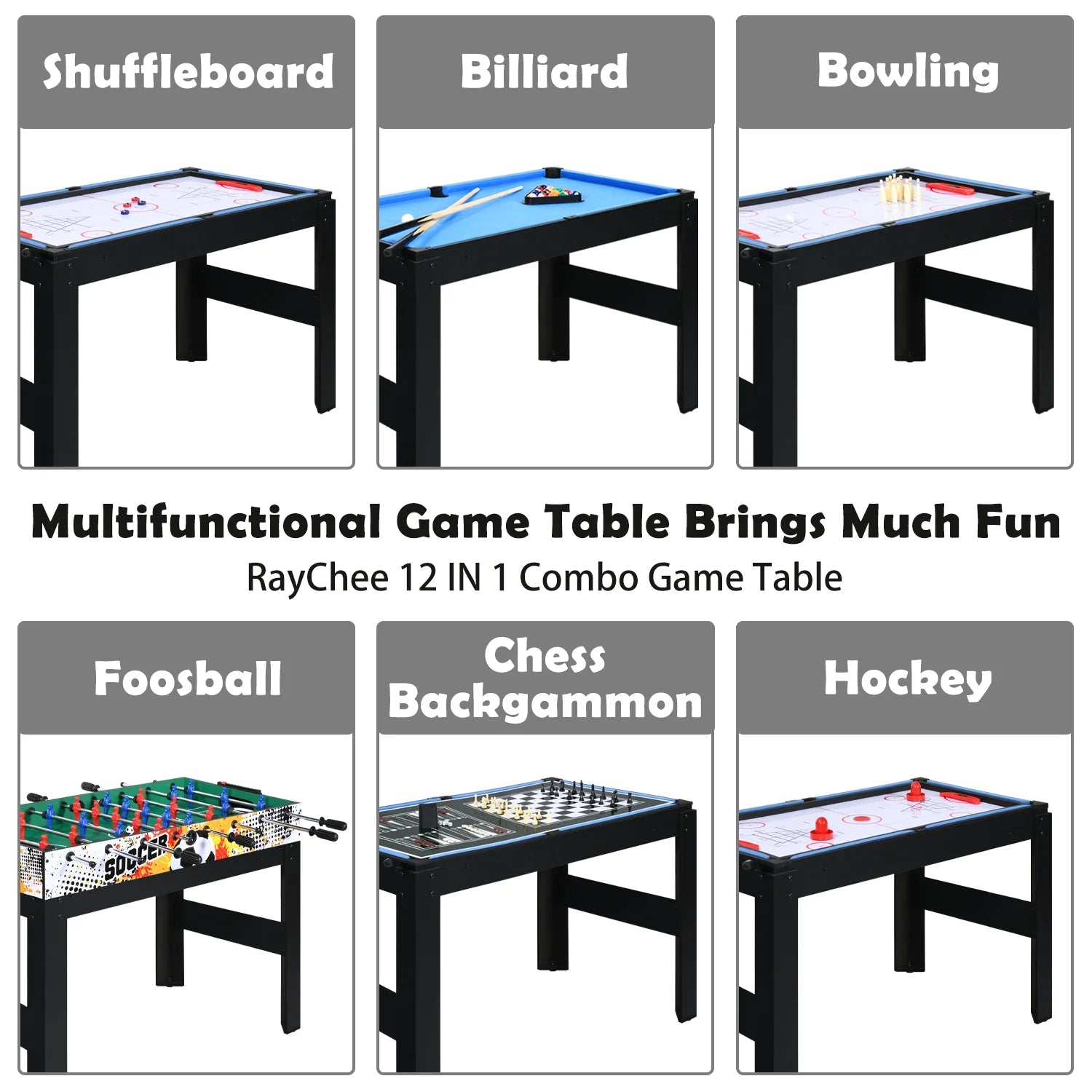 48" Multi Game Tables 15-In-1 Combo Tabletop W/Foosball, Air Hockey, Pool, Ping Pong, Basketball, Chess, Poker, Bowling, Shuffleboard for Family Fun