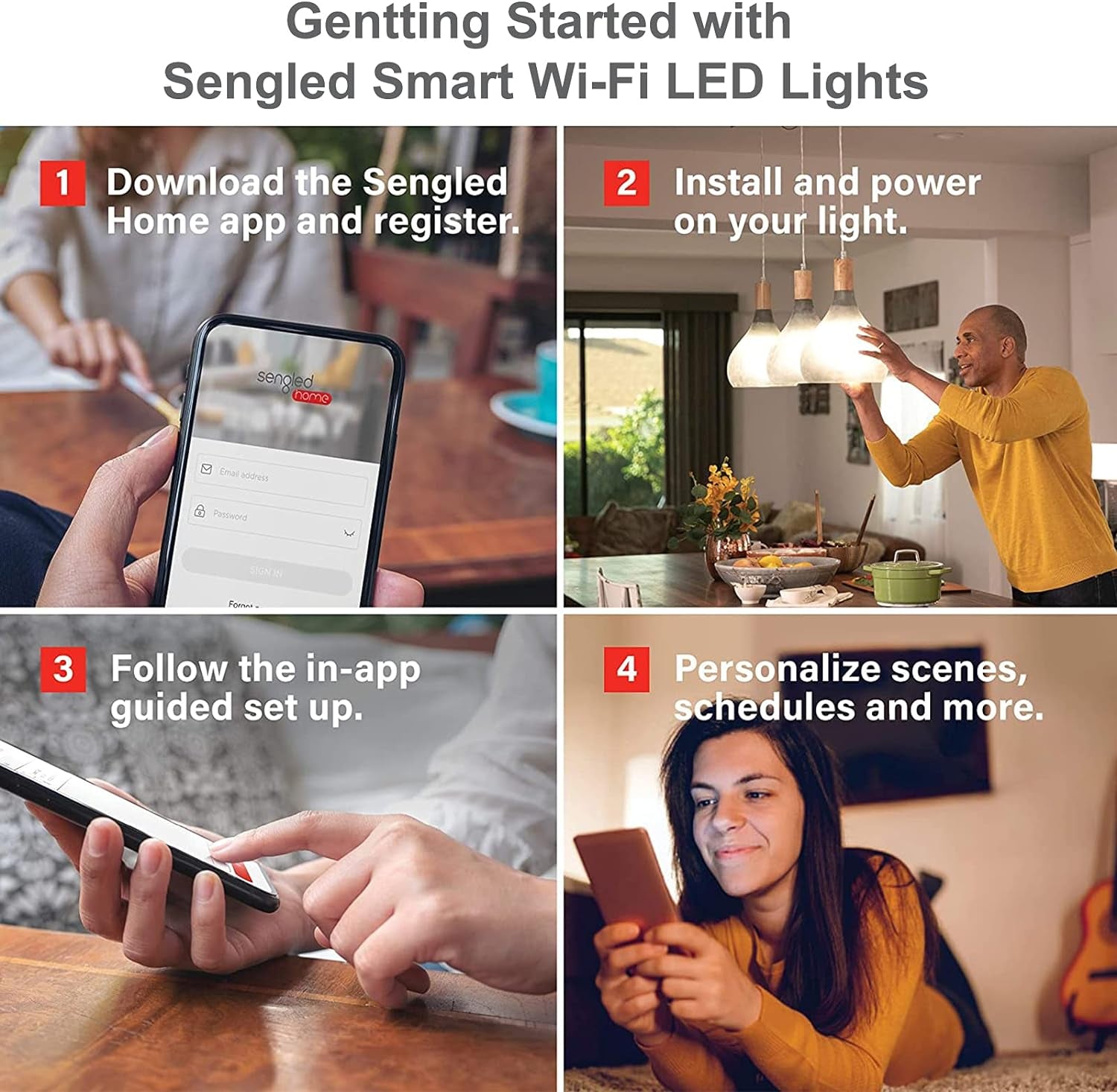 Alexa, Wifi, Smart Light Bulbs That Work with Alexa & Google Assistant,A19 Soft White(2700K)No Hub Required,800Lm 60W Equivalent Highcri)90,4Count(Pack of 1)