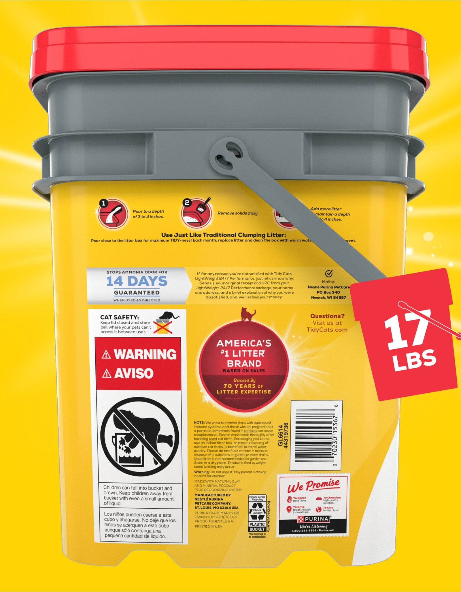 Purina  Lightweight Clumping Cat Litter, Low Dust, 24/7 Performance Multi Cat Litter, 17 Lb. Pail