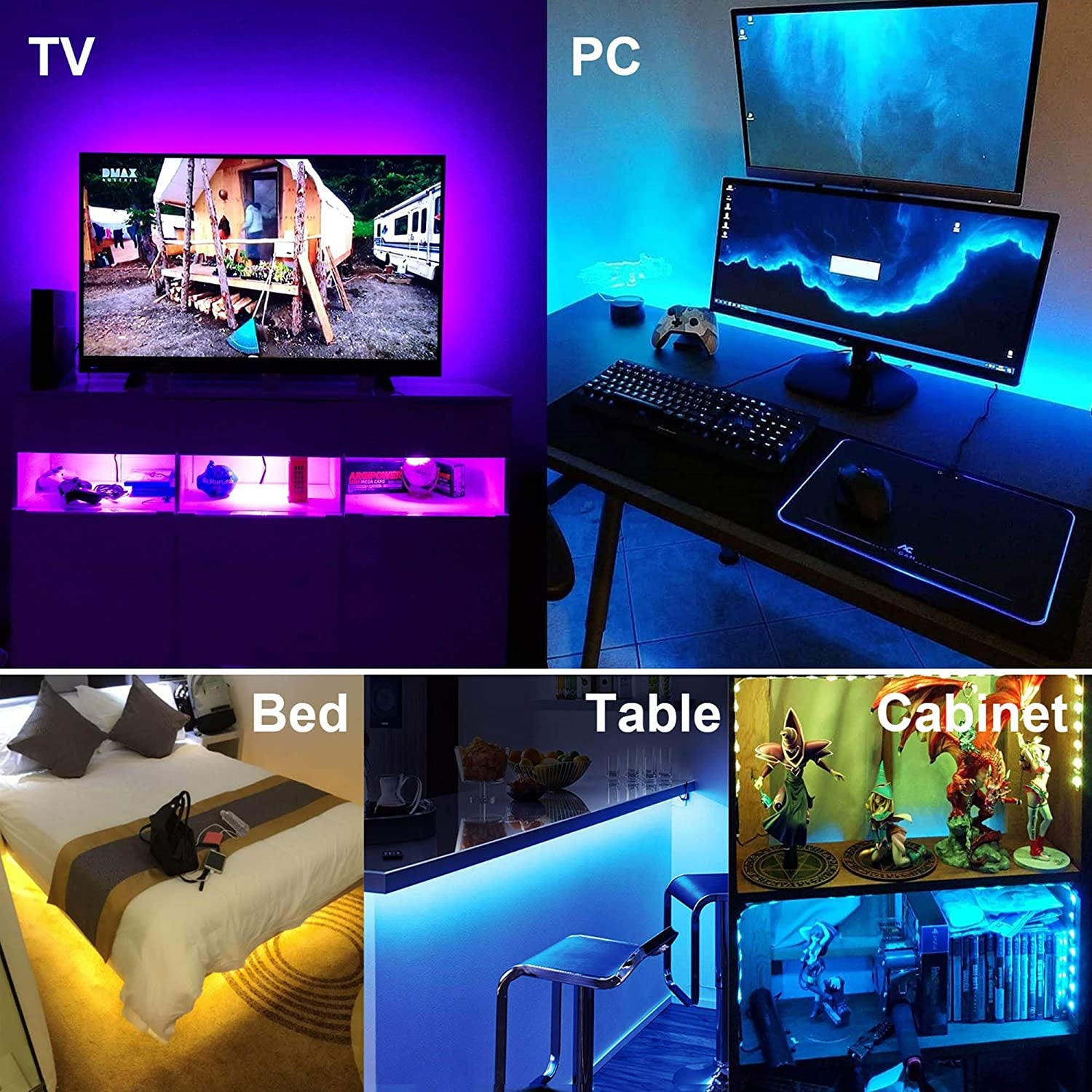 Tv Led Backlight, Pre-Cut 6.56Ft Led Strip Lights for 40-60In Tv,4Pcs USB Powered Tv Lights Kit W/ Remote,Rgb Bias Lighting for Room Decor