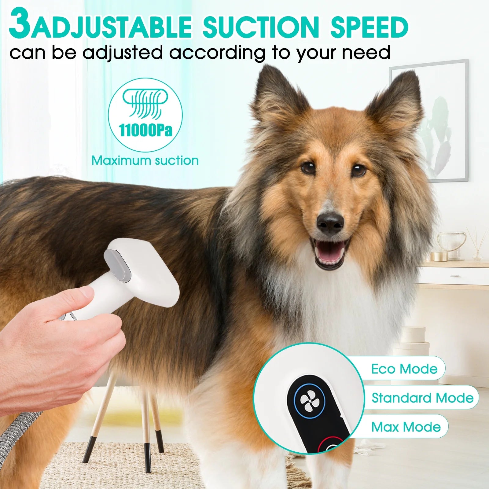 Dog Grooming Kit and Vaccum, 11Kpa Low Noise Pet Grooming Vacuum with 3 Suction Mode, 5 in 1 Dog Vacuum, 2.5L Dustbin for Dogs, Cats and Other Animals