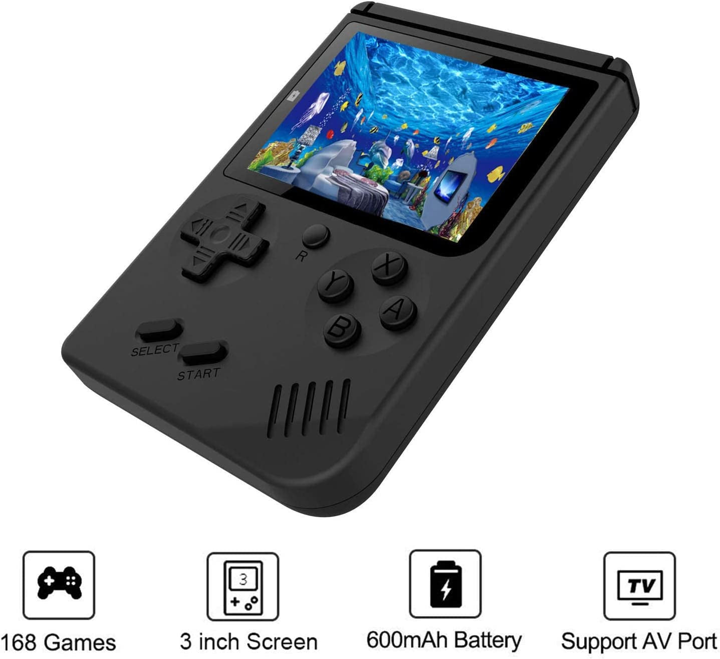 Retro Handheld Games Console for Kids/Adults, 168 Classic Games 8 Bit Games 3 Inch Screen Video Games with AV Cable Play on TV (Black)