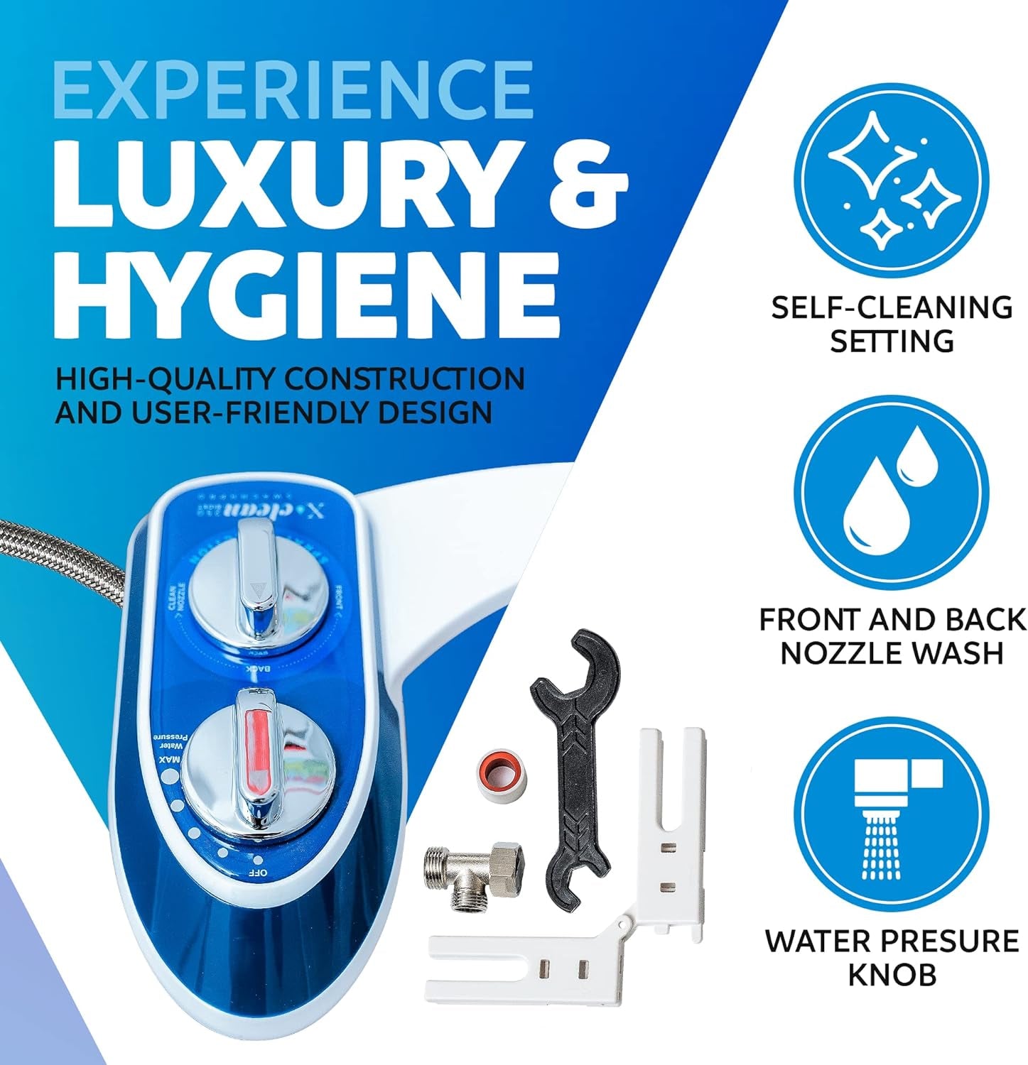 X-Clean 250 Bidet Toilet Seat Attachment, Senior-Friendly Bathroom Accessories, Postpartum Essentials for Toilet, Bidet for Toilet