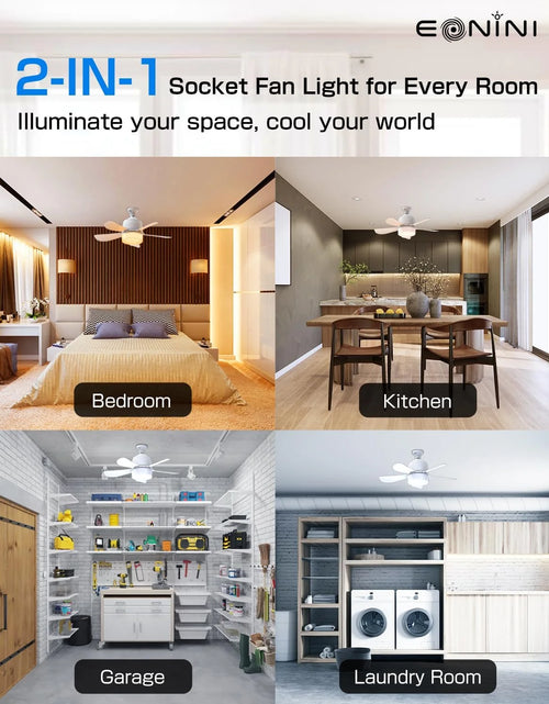 Load image into Gallery viewer, Socket Fan 15" 5 Blades Ceiling Fan 1000 Lumens Light for All Locations
