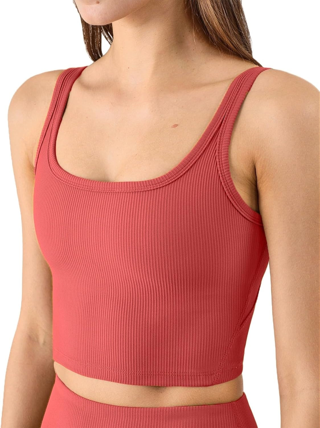 KIKIWING Women'S Seamless Sports Bra Workout Crop Top Tank Tops for Women Long Lined Sports Bra Ribbed Crop Top Fitness