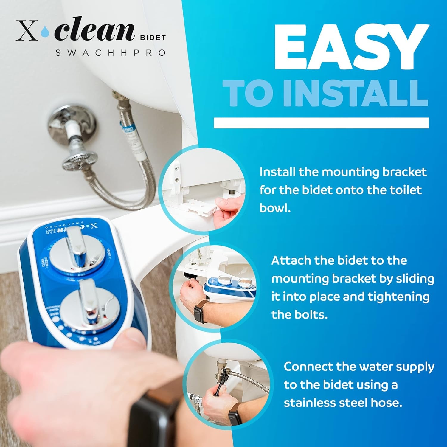 X-Clean 250 Bidet Toilet Seat Attachment, Senior-Friendly Bathroom Accessories, Postpartum Essentials for Toilet, Bidet for Toilet