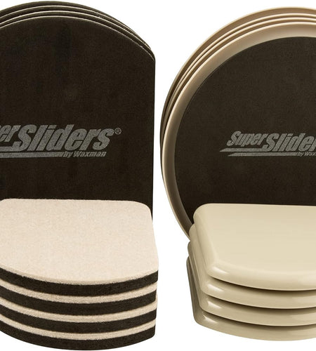 Supersliders 4734595N Reusable Slide and Hide Multi-Size Value Pack for Both Carpeted & Hard Floor Surfaces-Square Edge for Walls & Corners, Linen (16 Pack)