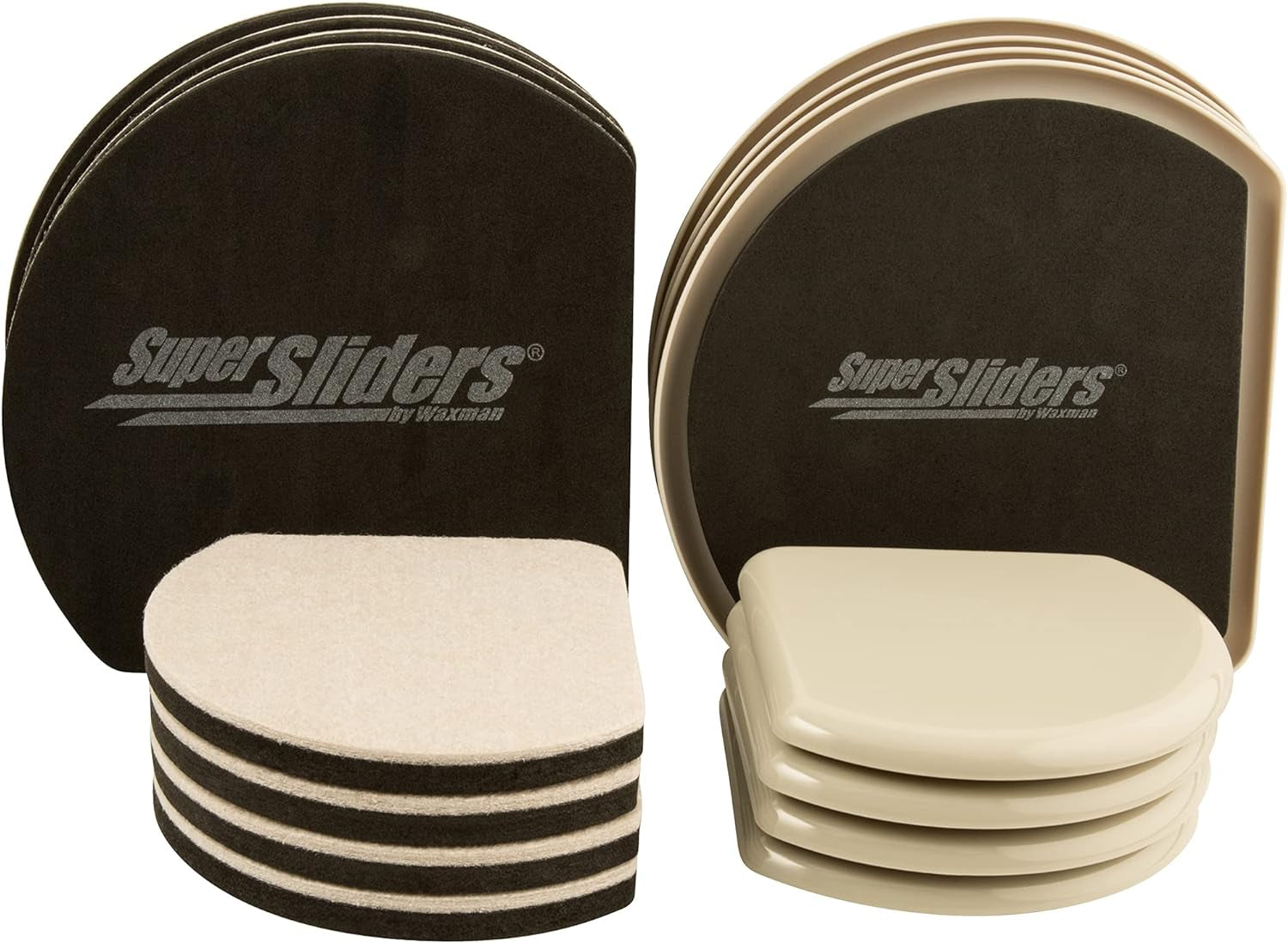 Supersliders 4734595N Reusable Slide and Hide Multi-Size Value Pack for Both Carpeted & Hard Floor Surfaces-Square Edge for Walls & Corners, Linen (16 Pack)