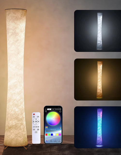 Load image into Gallery viewer, Soft Light LED Floor Lamp RGB Color Changing 61'' Modern Tall Lamp, Smart Standing Lamp with Remote Control and APP Control for Living Room, Bedroom and Game Room
