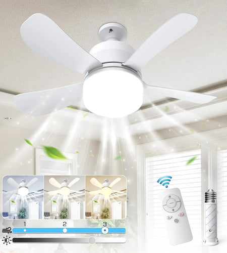 Socket Fan 15" 5 Blades Ceiling Fan 1000 Lumens Light for All Locations
