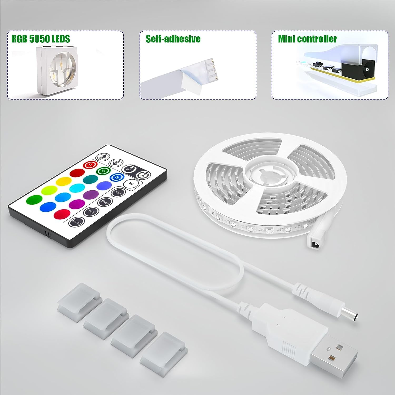 Tv Led Backlight, Pre-Cut 6.56Ft Led Strip Lights for 40-60In Tv,4Pcs USB Powered Tv Lights Kit W/ Remote,Rgb Bias Lighting for Room Decor