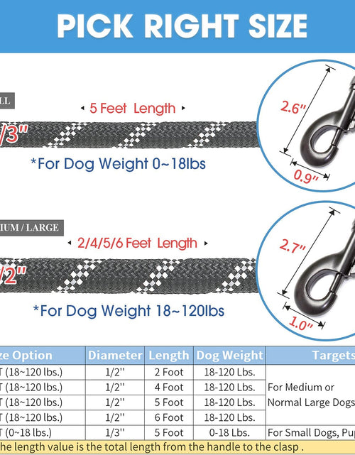 Load image into Gallery viewer, 2/4/5/6 FT Dog Leash with Comfortable Padded Handle and Highly Reflective Threads for Small Medium and Large Dogs (5FT-1/2'', Black)
