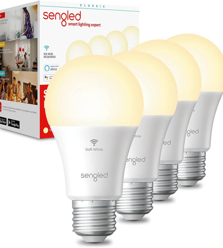 Alexa, Wifi, Smart Light Bulbs That Work with Alexa & Google Assistant,A19 Soft White(2700K)No Hub Required,800Lm 60W Equivalent Highcri)90,4Count(Pack of 1)